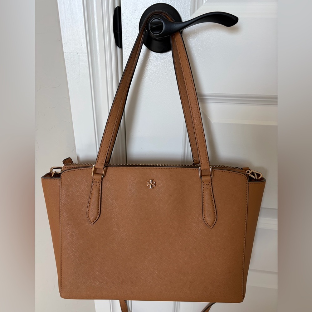 Tory Burch Emerson Top Zip Tote Purse Saffiano Leather 14” x 9” x 5.5”